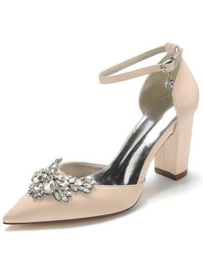Bridesmaid's Rhinestone High Heel Wedding Shoes with Pointed Toe for Women