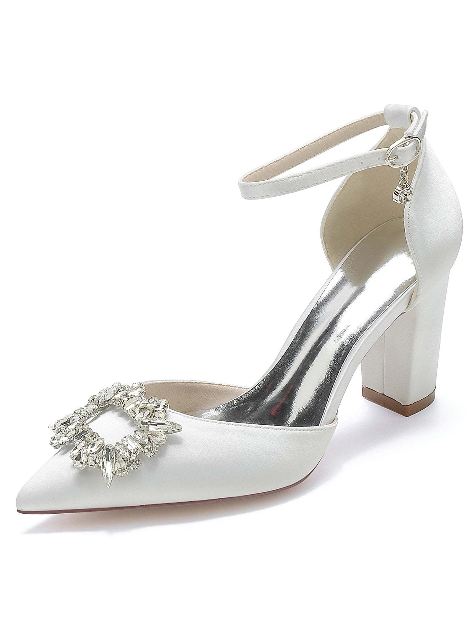 Bridesmaid High Heel Shoes for Women with Rhinestone Accents and Pointed Toes