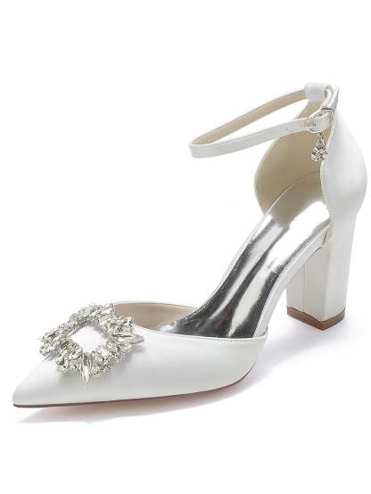 Bridesmaid High Heel Shoes for Women with Rhinestone Accents and Pointed Toes