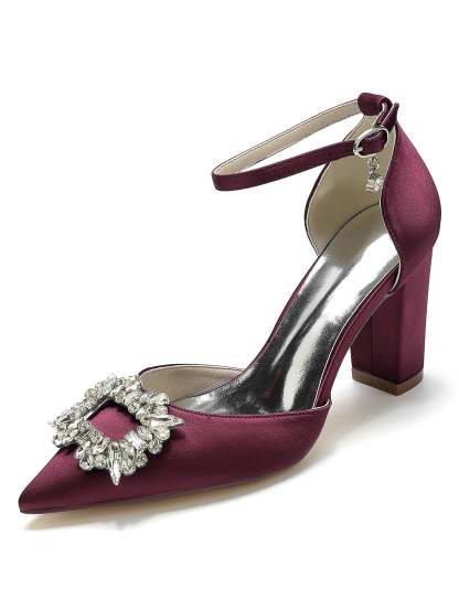 Bridesmaid High Heel Shoes for Women with Rhinestone Accents and Pointed Toes
