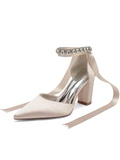 Bridesmaid High Heel Shoes for Women with Rhinestone Detail and Pointed Toe