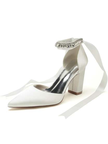 Bridesmaid High Heel Shoes for Women with Rhinestone Detail and Pointed Toe