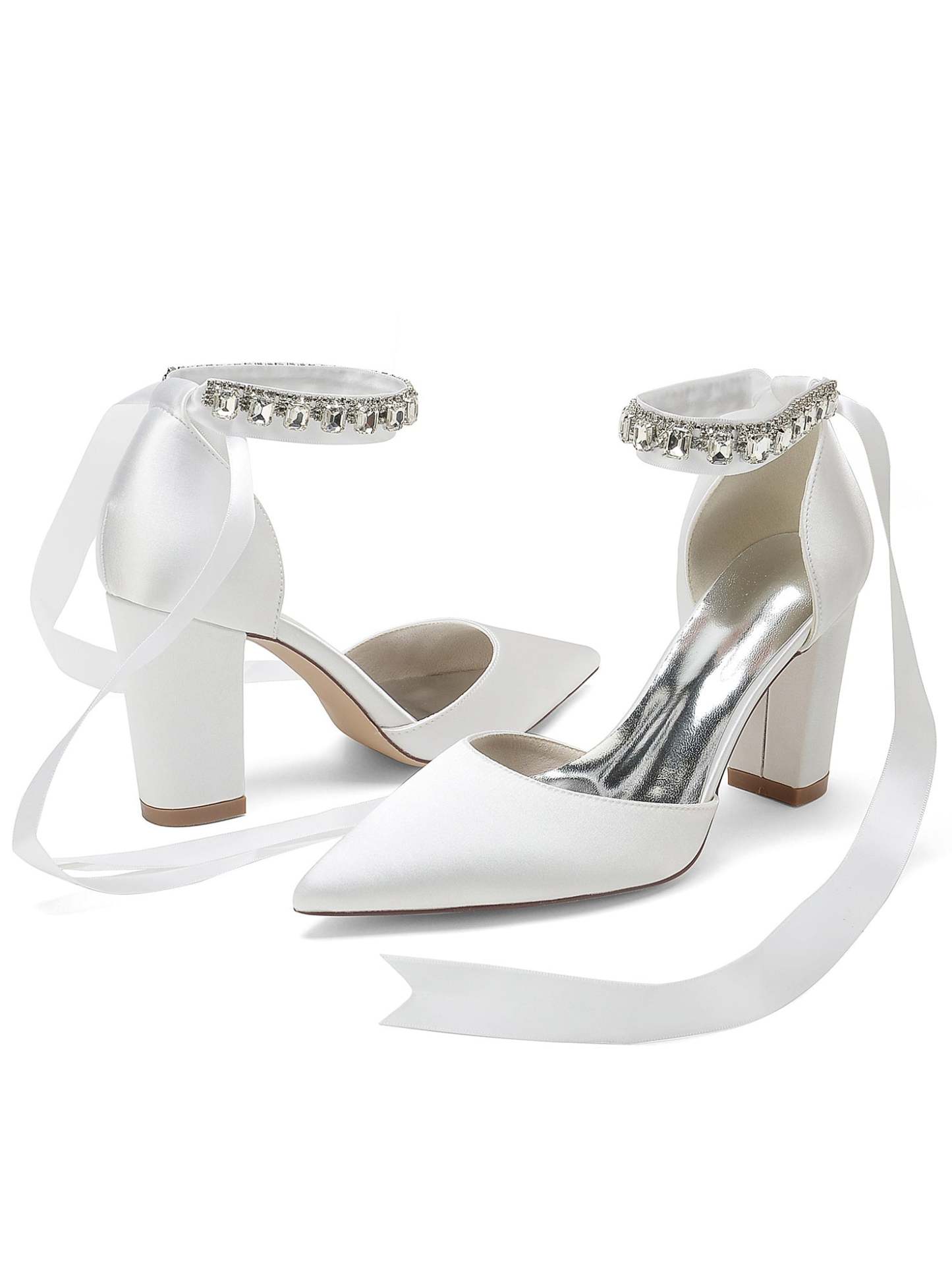 Bridesmaid High Heel Shoes for Women with Rhinestone Detail and Pointed Toe