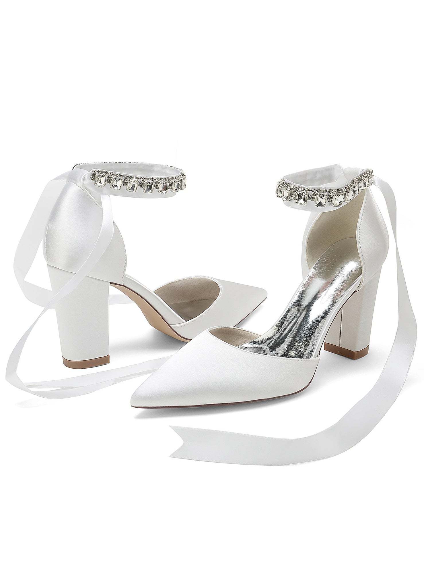 Bridesmaid High Heel Shoes for Women with Rhinestone Detail and Pointed Toe