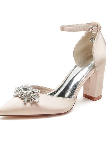 Bridal High Heel Shoes for Women with Rhinestone Detail and Pointed Toe