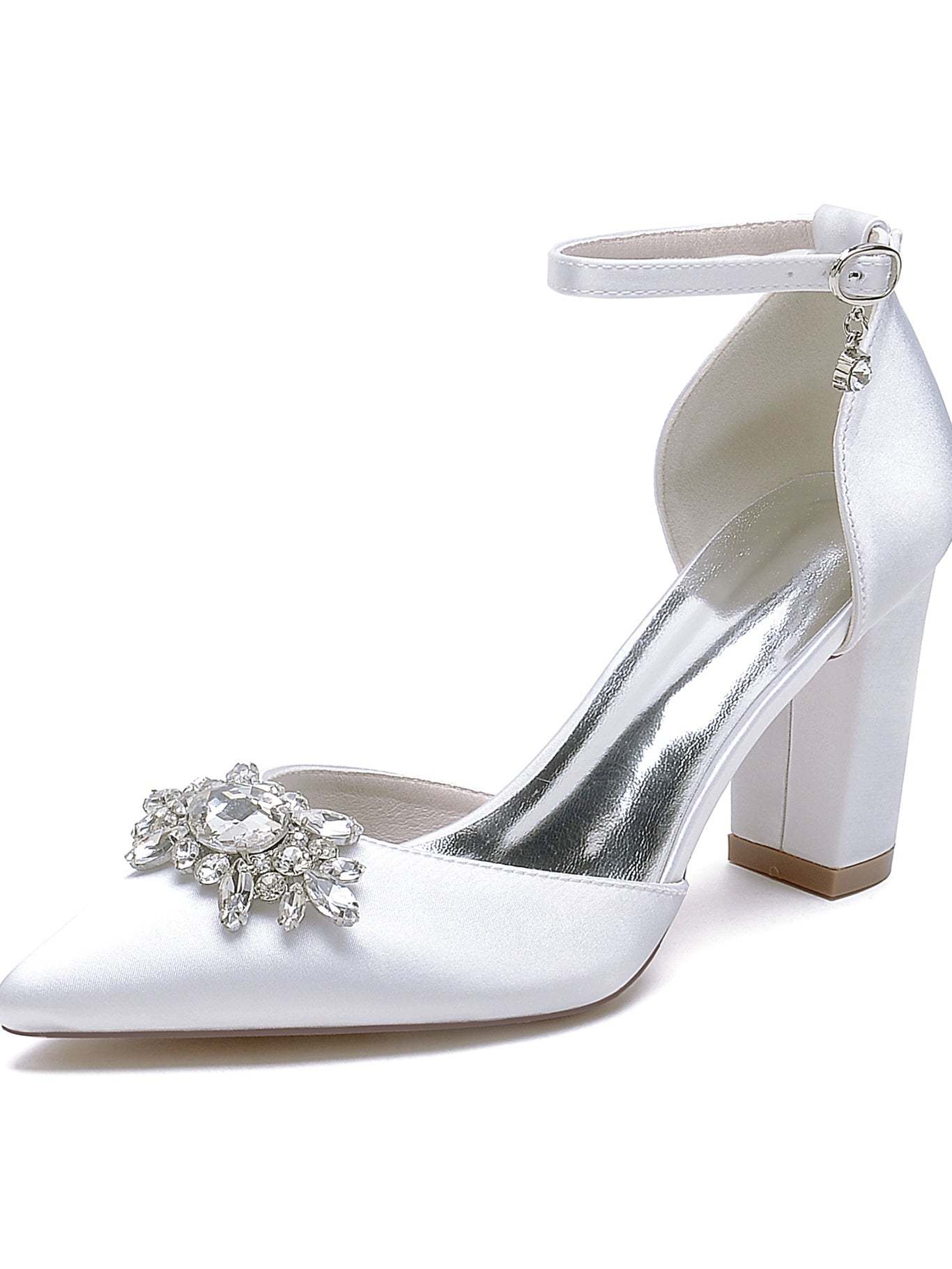 Bridal High Heel Shoes for Women with Rhinestone Detail and Pointed Toe