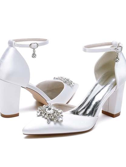 Bridal High Heel Shoes for Women with Rhinestone Detail and Pointed Toe
