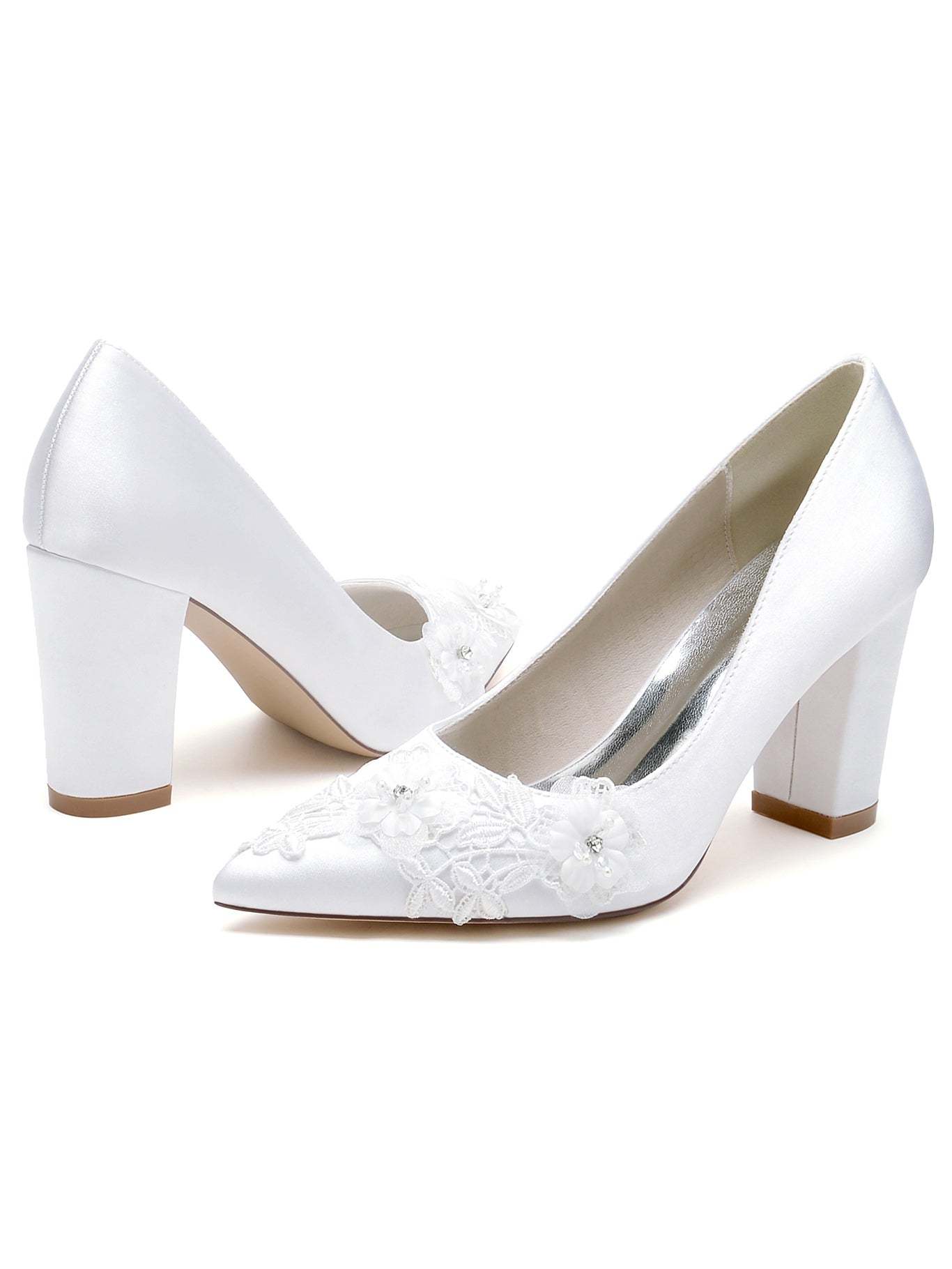 Pointed Toe Stiletto Heel Wedding Shoes for Women with Rhinestones