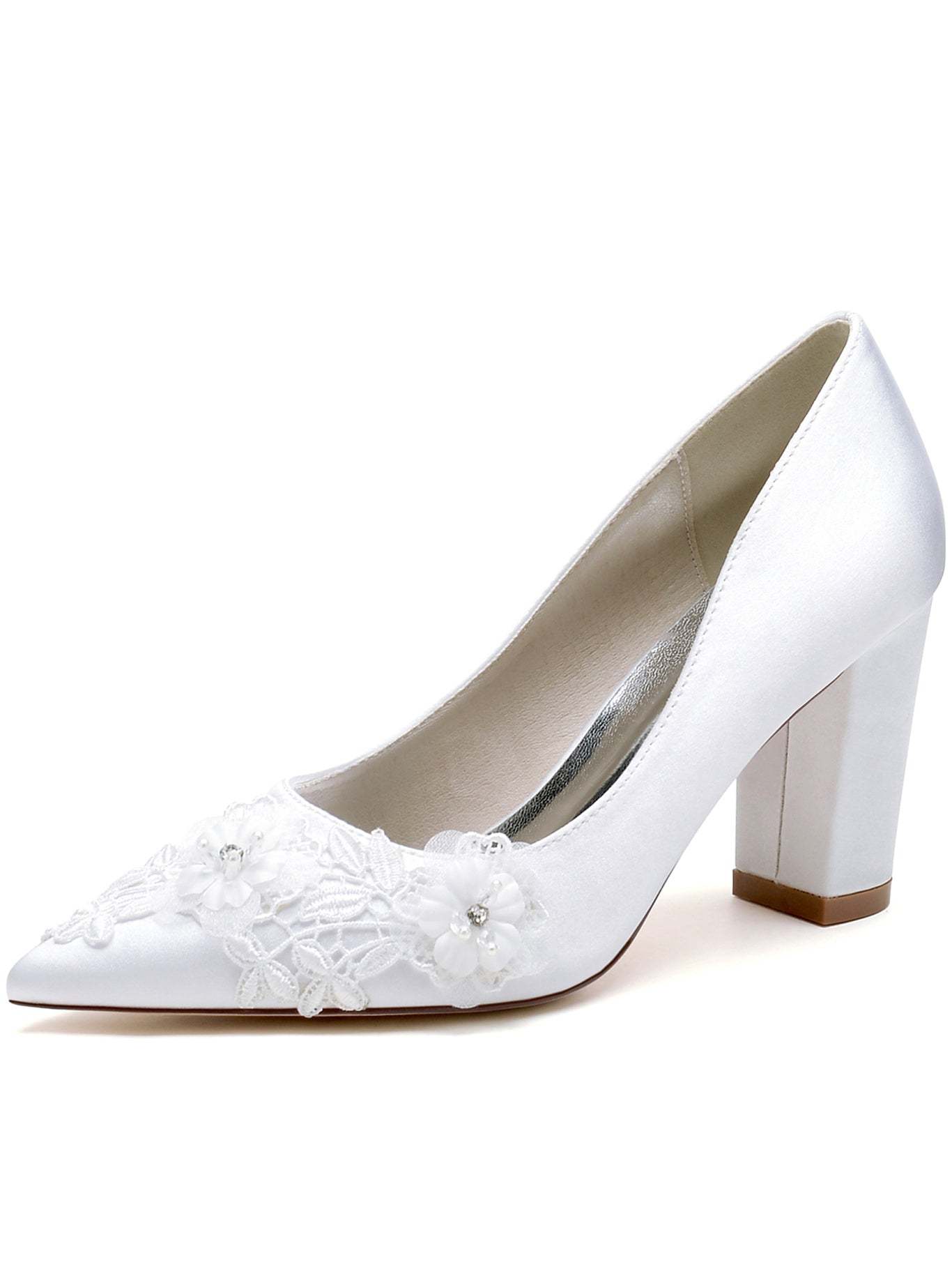 Pointed Toe Stiletto Heel Wedding Shoes for Women with Rhinestones