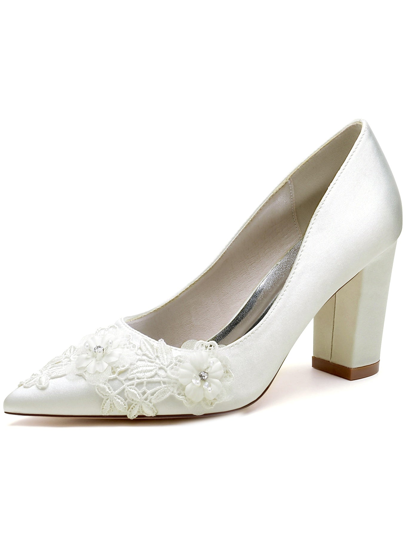Pointed Toe Stiletto Heel Wedding Shoes for Women with Rhinestones