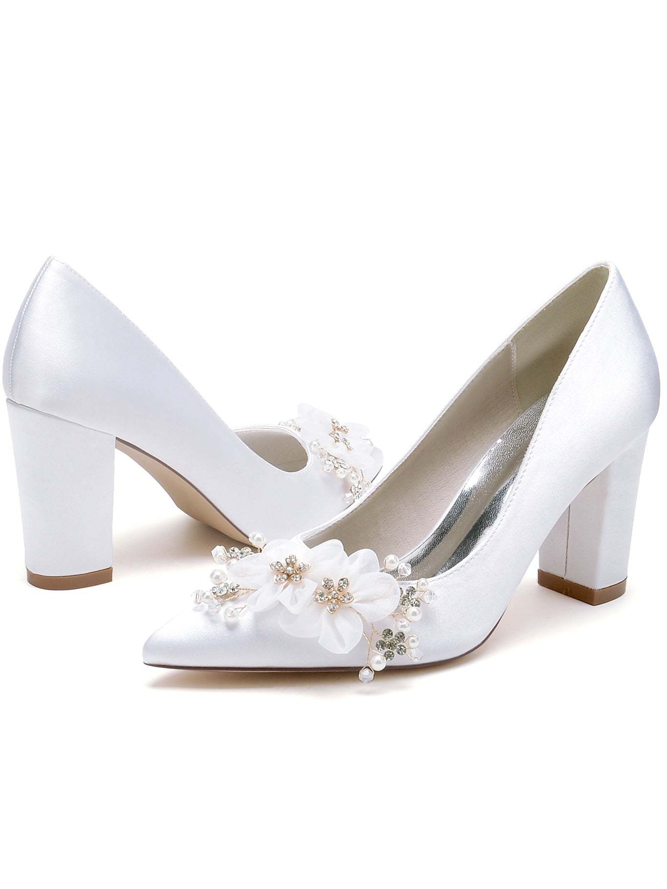 Bridesmaid High Heel Shoes for Women with Rhinestone Accents and Pointed Toe