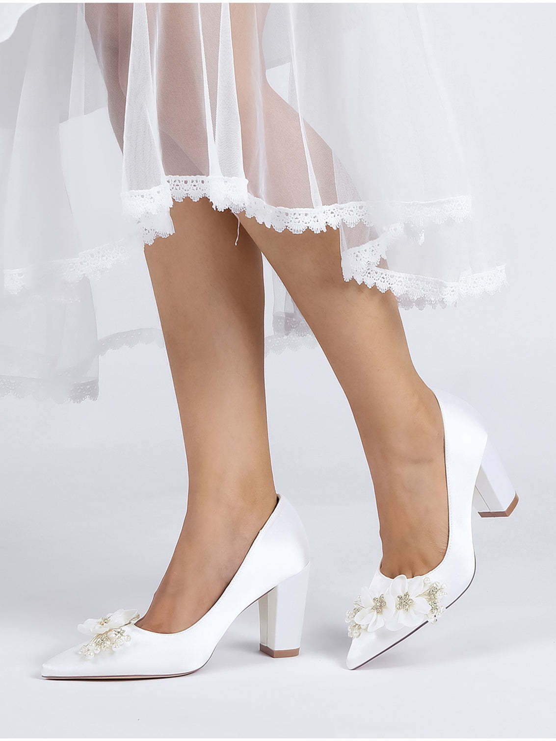 Bridesmaid High Heel Shoes for Women with Rhinestone Accents and Pointed Toe