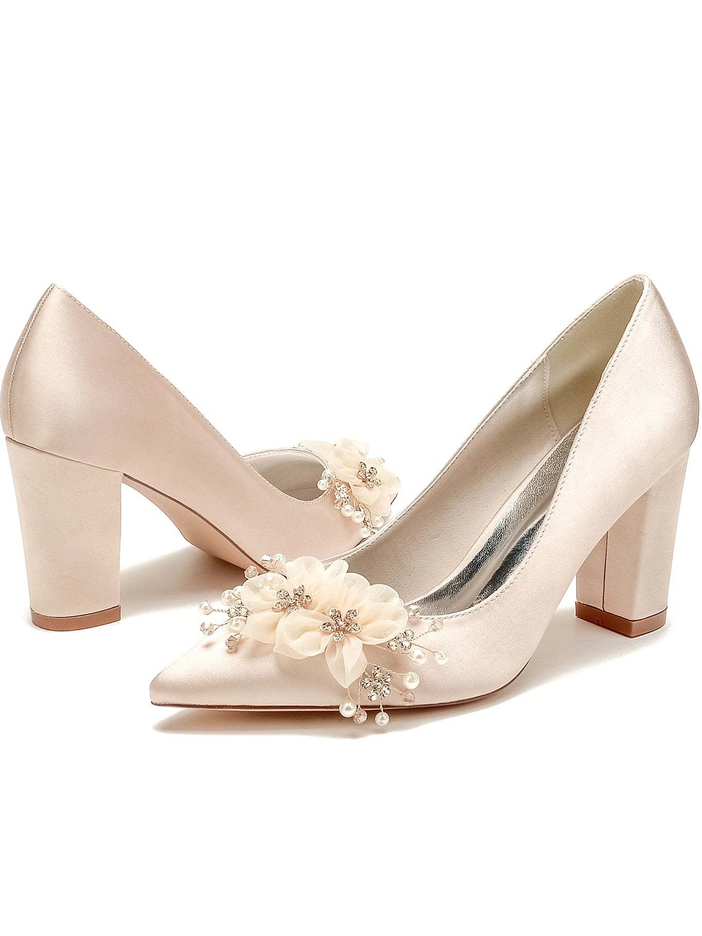Bridesmaid High Heel Shoes for Women with Rhinestone Accents and Pointed Toe