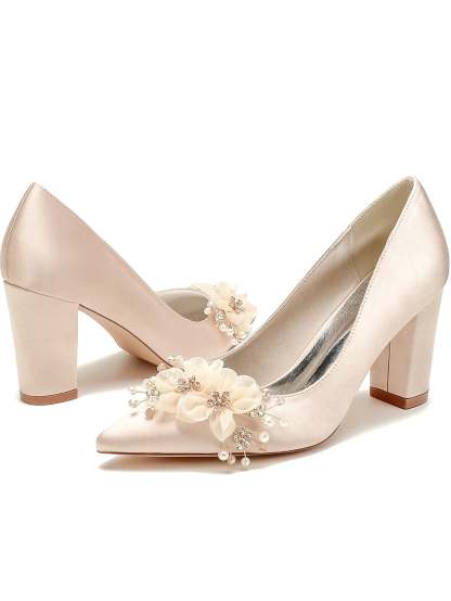 Bridesmaid High Heel Shoes for Women with Rhinestone Accents and Pointed Toe