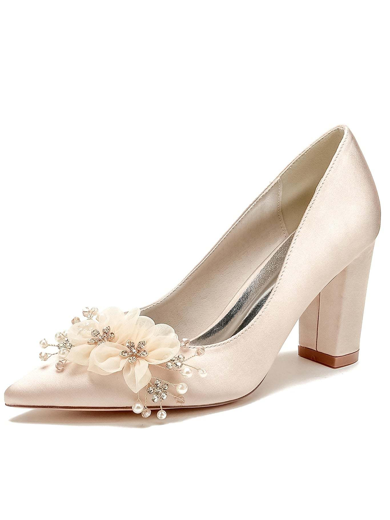 Bridesmaid High Heel Shoes for Women with Rhinestone Accents and Pointed Toe