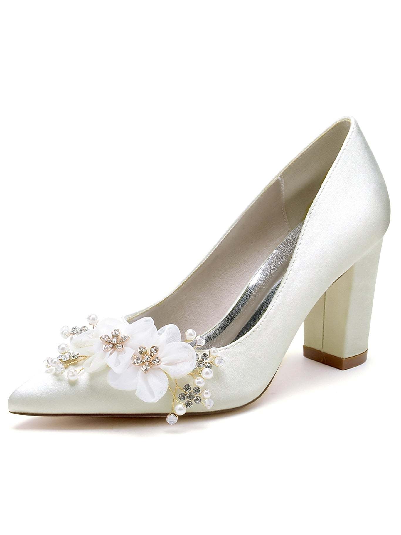 Bridesmaid High Heel Shoes for Women with Rhinestone Accents and Pointed Toe