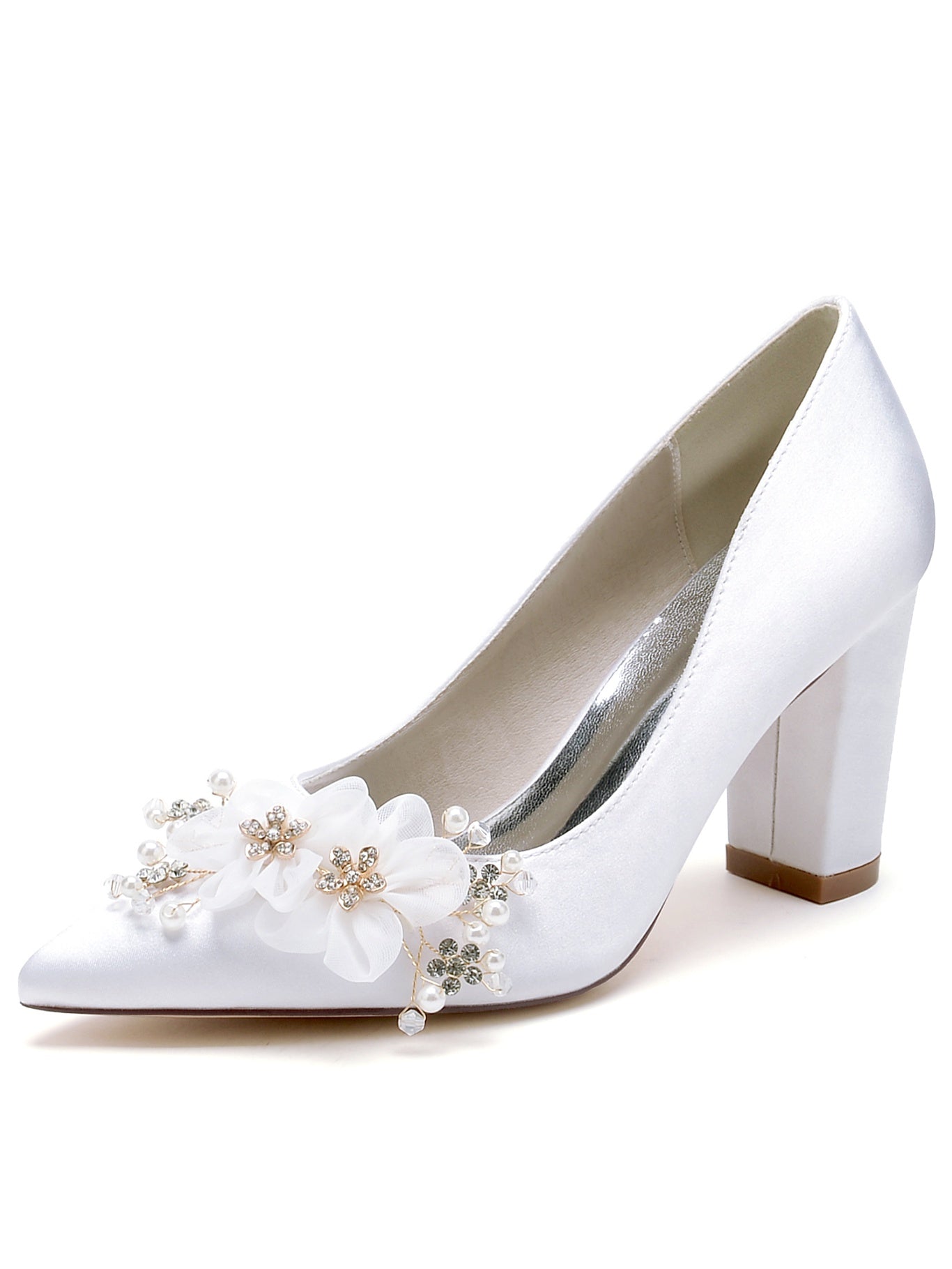 Bridesmaid High Heel Shoes for Women with Rhinestone Accents and Pointed Toe