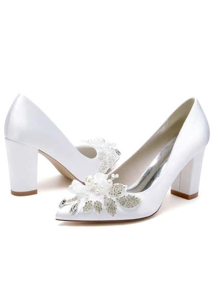 Bridesmaid Wedding Shoes for Women with Lace and Pointed Toe in High Heel