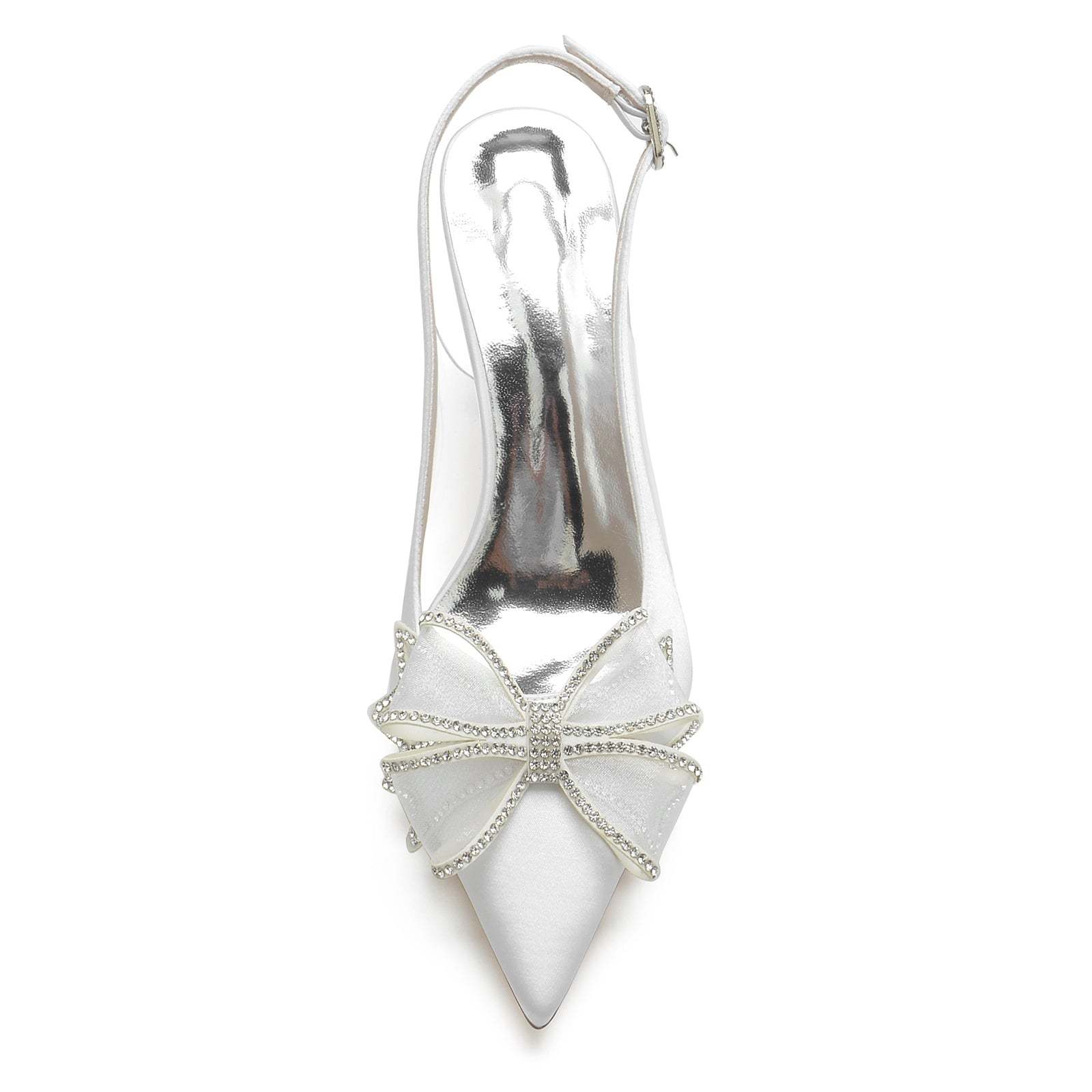 Bridal Shoes for Women with Silk Satin Bow and Buckle on Block Heel