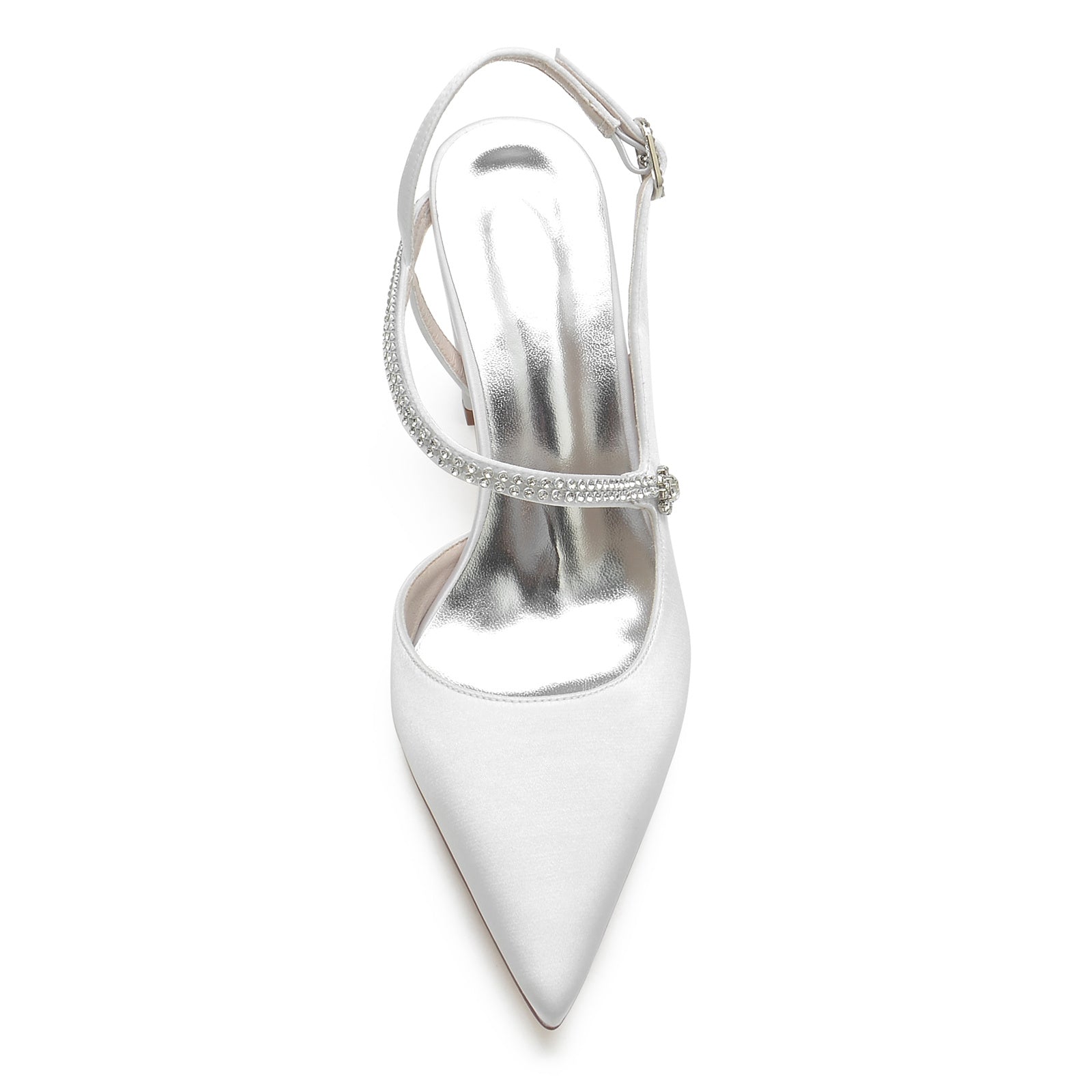 Bridal Shoes for Women with Crystal Buckle Silk Satin Block Heel and Pointed Toe
