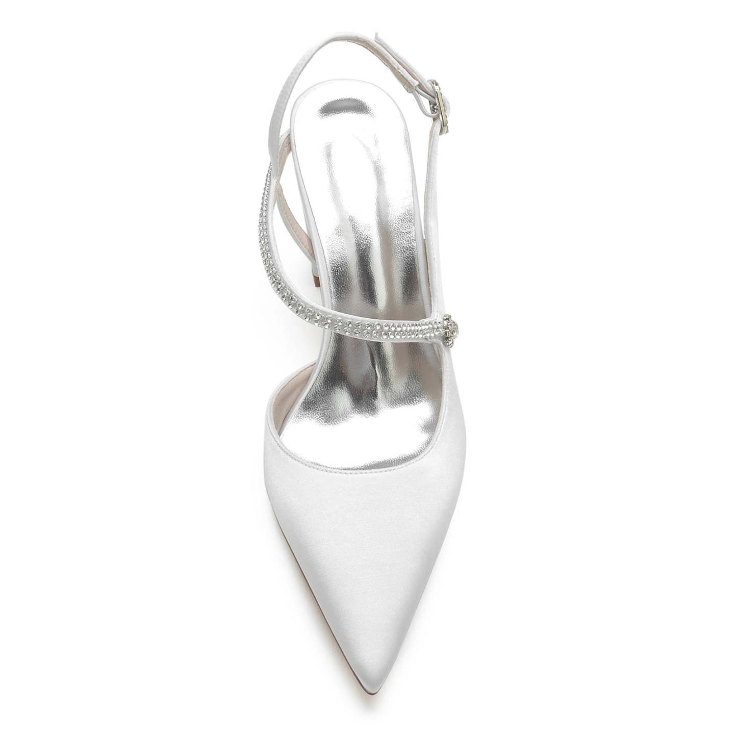 Bridal Shoes for Women with Crystal Buckle Silk Satin Block Heel and Pointed Toe
