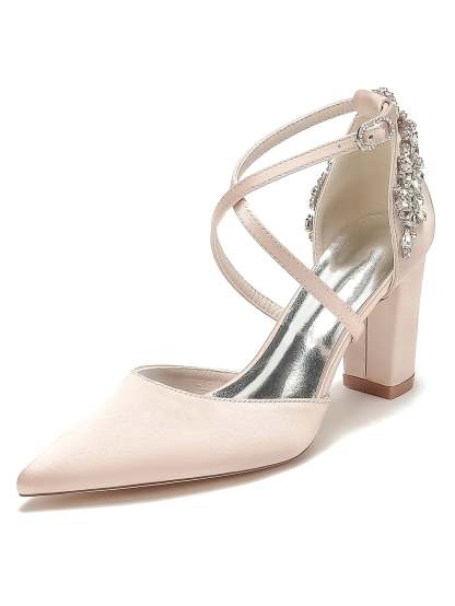 Bridesmaid Shoes for Women with Rhinestones and Pointed Toe in High Heel