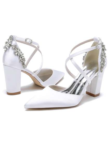 Bridesmaid Shoes for Women with Rhinestones and Pointed Toe in High Heel