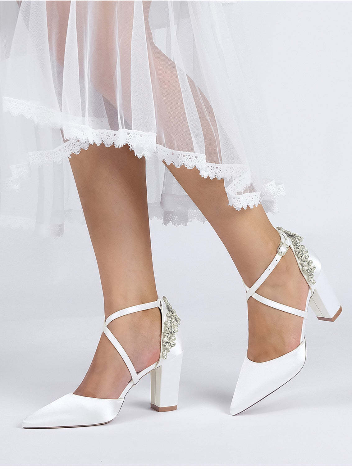 Bridesmaid Shoes for Women with Rhinestones and Pointed Toe in High Heel