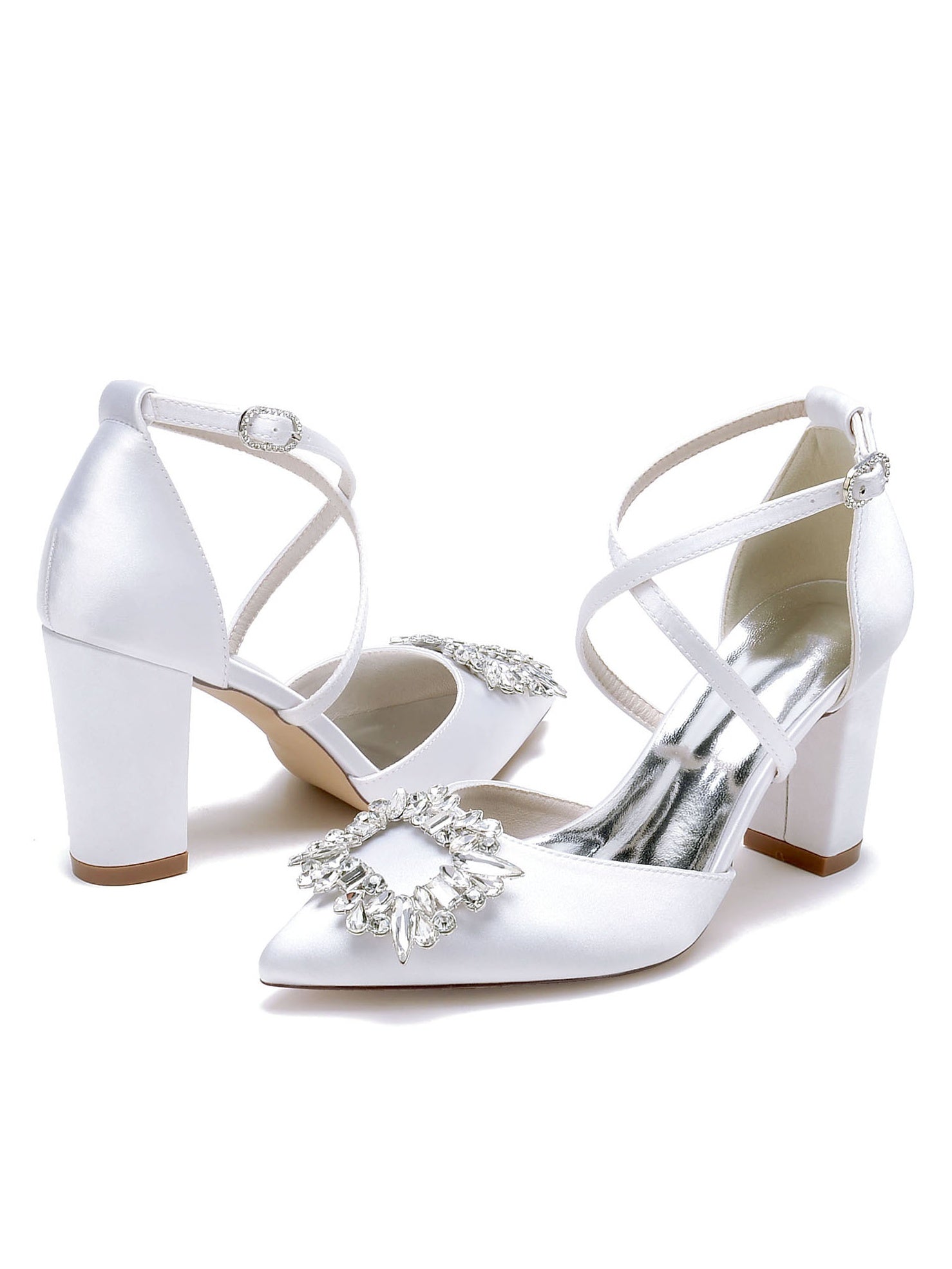 Bridal High Heel Shoes for Women with Rhinestones and Pointed Toe