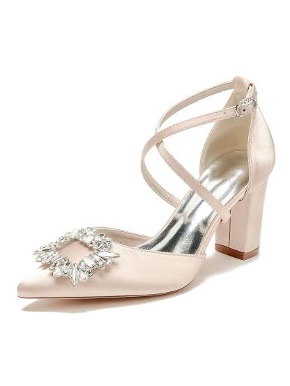 Bridal High Heel Shoes for Women with Rhinestones and Pointed Toe