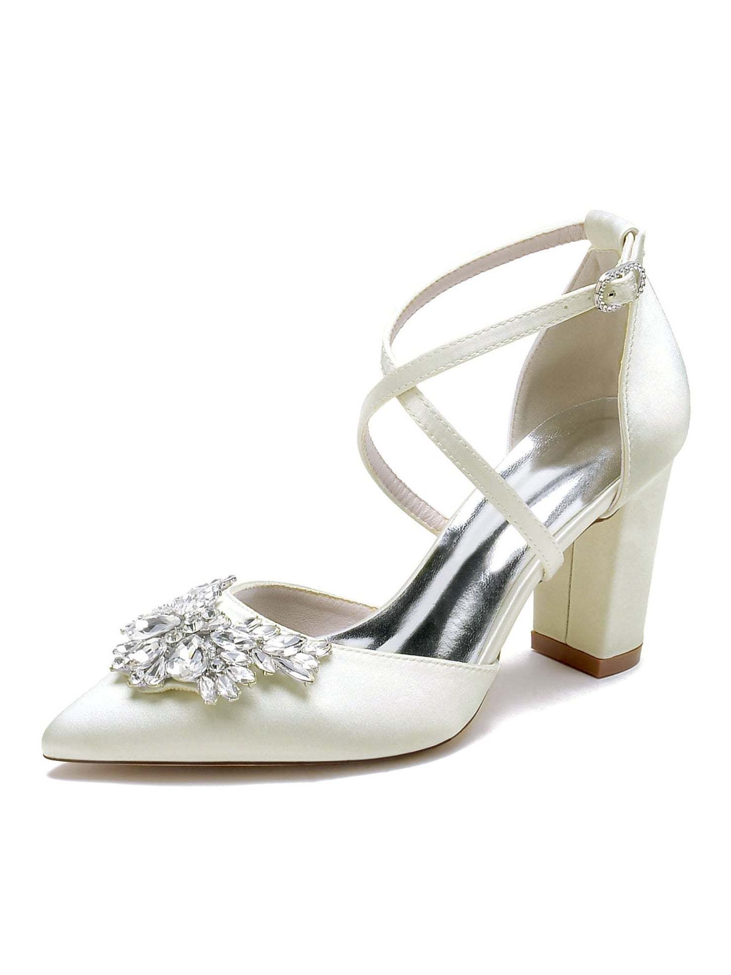 Bridal High Heel Shoes for Women with Rhinestones and Pointed Toe
