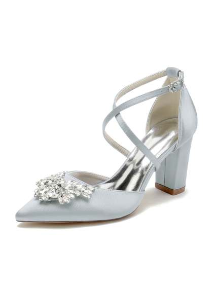 Bridal High Heel Shoes for Women with Rhinestones and Pointed Toe