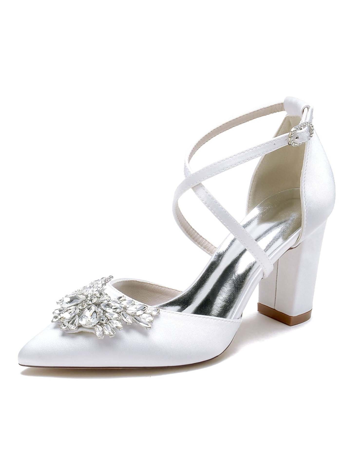 Bridal High Heel Shoes for Women with Rhinestones and Pointed Toe