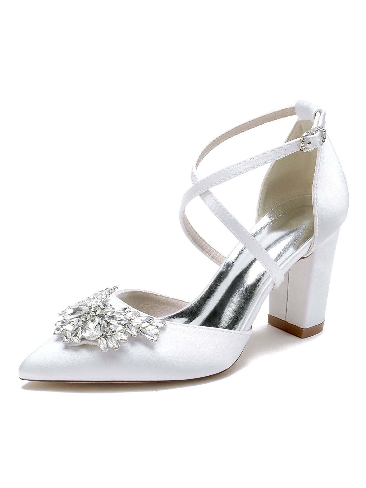 Bridal High Heel Shoes for Women with Rhinestones and Pointed Toe