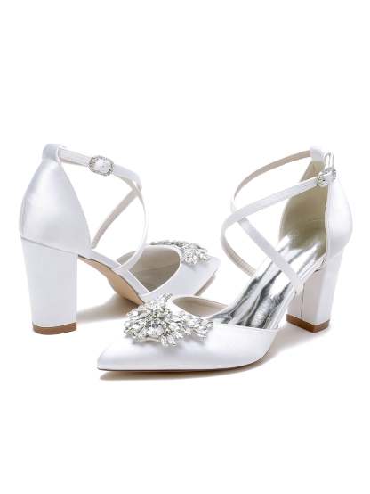 Bridal High Heel Shoes for Women with Rhinestones and Pointed Toe