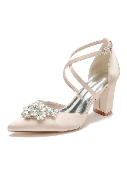 Bridal High Heel Shoes for Women with Rhinestones and Pointed Toe