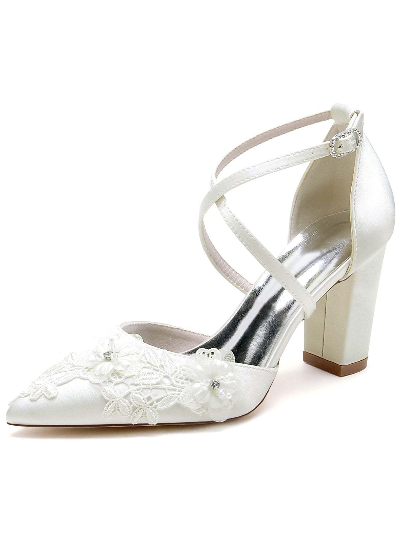 Bridal High Heel Shoes for Women with Applique and Pointed Toe