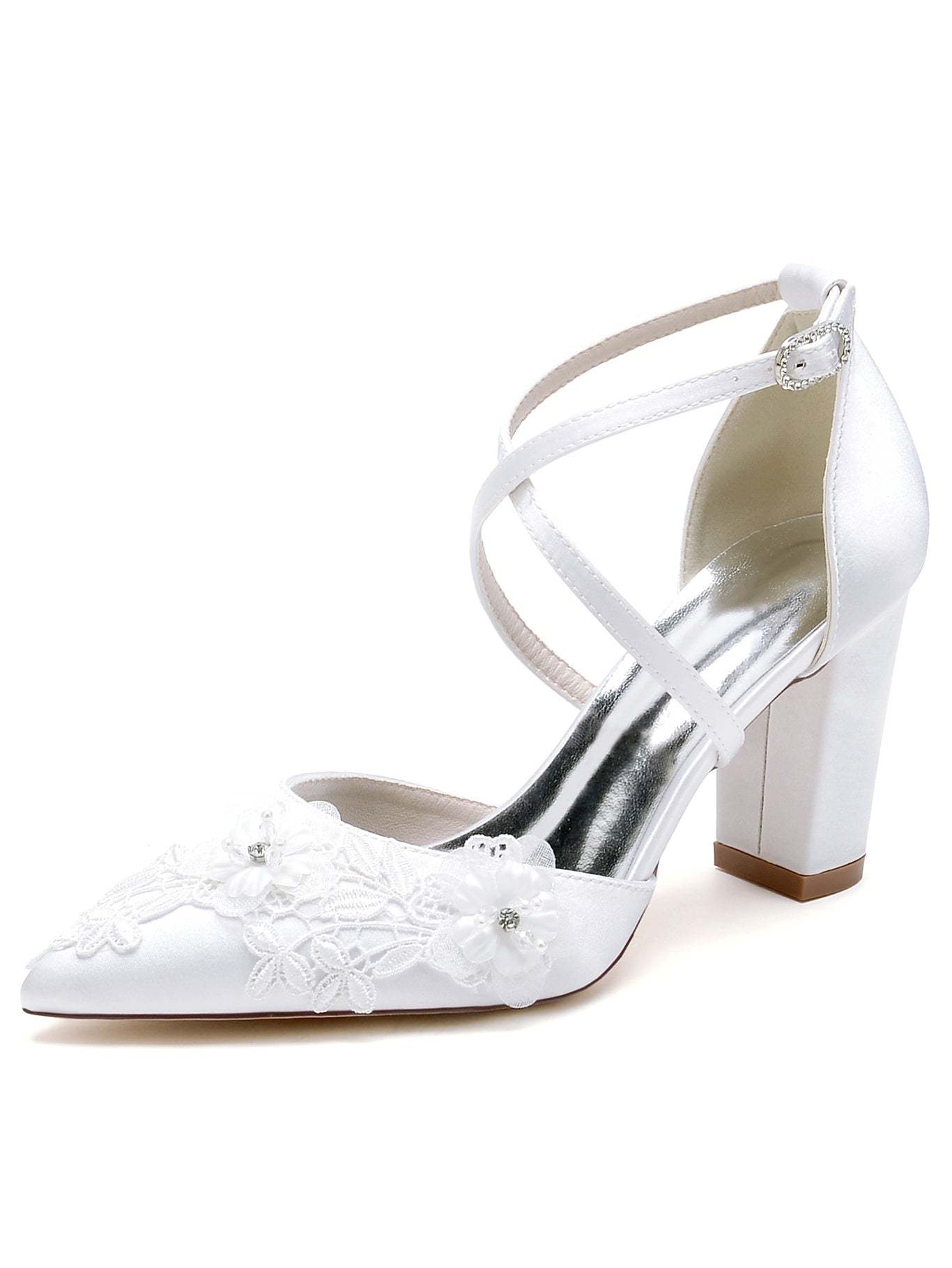 Bridal High Heel Shoes for Women with Applique and Pointed Toe