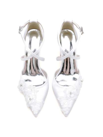 Bridal High Heel Shoes for Women with Applique and Pointed Toe
