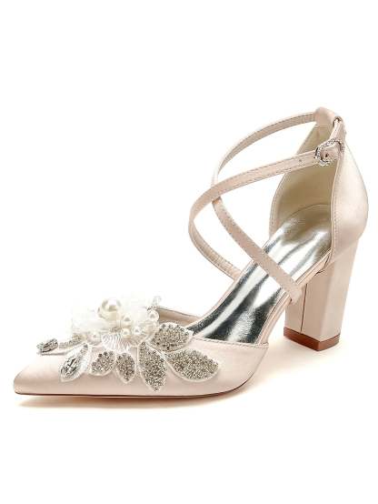 Pointed Toe Stiletto Heel Bridal Shoes with Lace