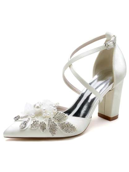 Pointed Toe Stiletto Heel Bridal Shoes with Lace