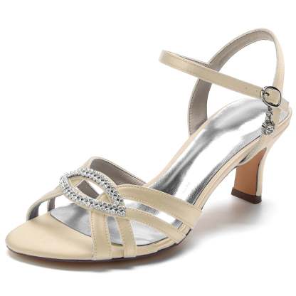 Bridal Shoes for Women with Sparkling Crystal Ankle Straps and Peep Toe