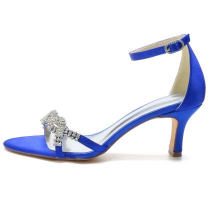 Bridal Shoes for Women with Rhinestone Buckle and Silk Satin Peep Toe