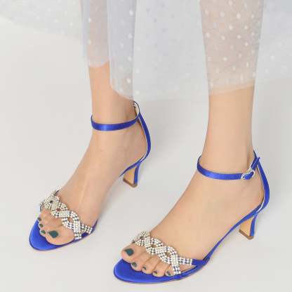 Bridal Shoes for Women with Rhinestone Buckle and Silk Satin Peep Toe