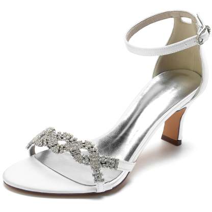 Bridal Shoes for Women with Rhinestone Buckle and Silk Satin Peep Toe