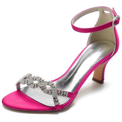 Bridal Shoes for Women with Rhinestone Buckle and Silk Satin Peep Toe