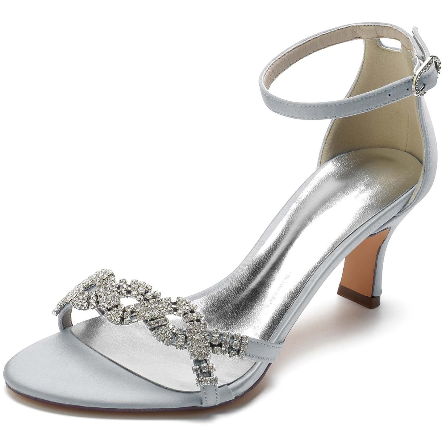 Bridal Shoes for Women with Rhinestone Buckle and Silk Satin Peep Toe