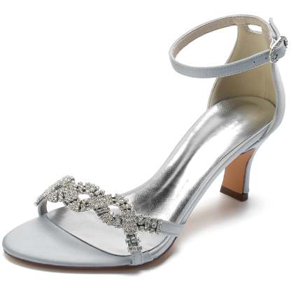 Bridal Shoes for Women with Rhinestone Buckle and Silk Satin Peep Toe