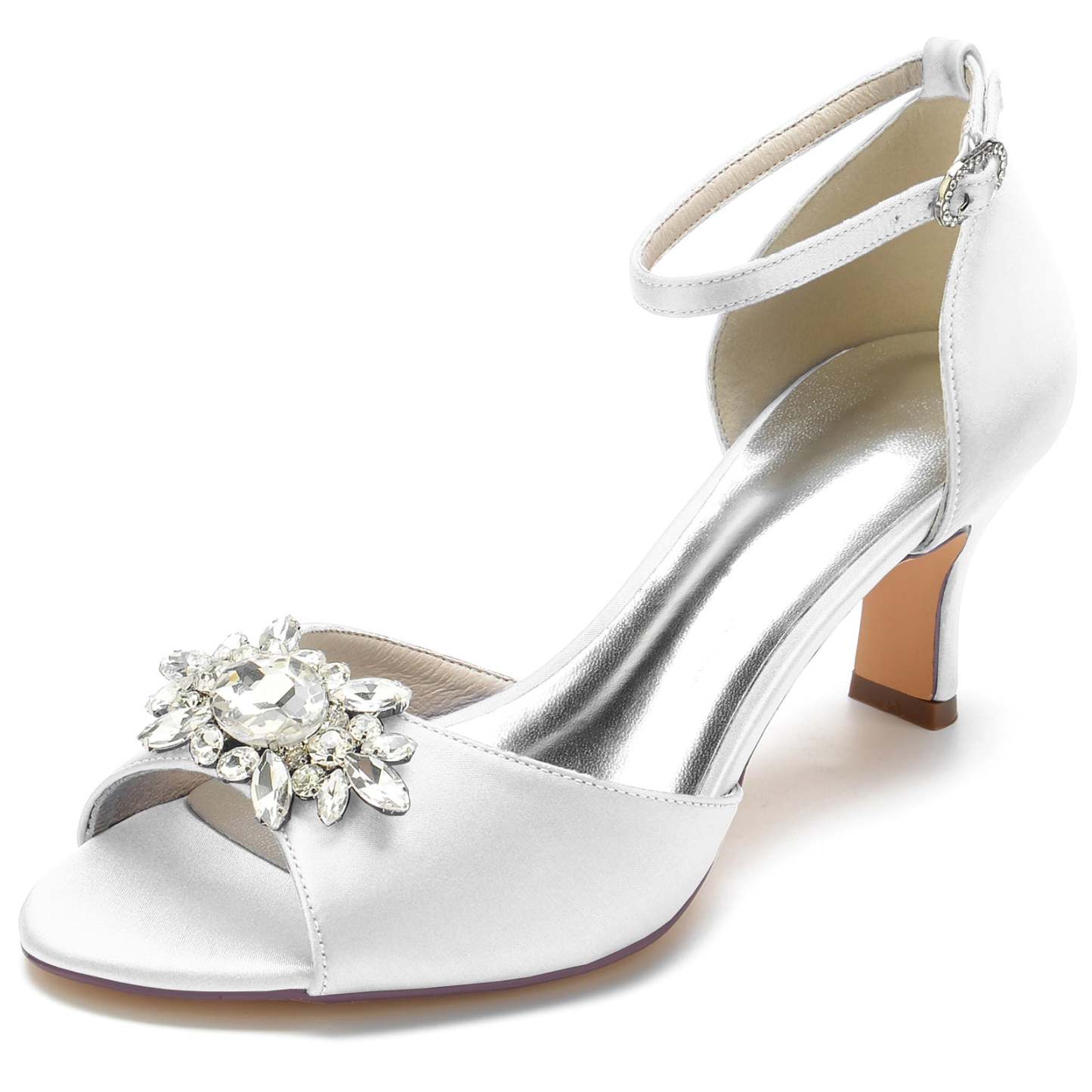 Bridal Shoes for Women with Black Rhinestone Buckle and Mid Open Toe