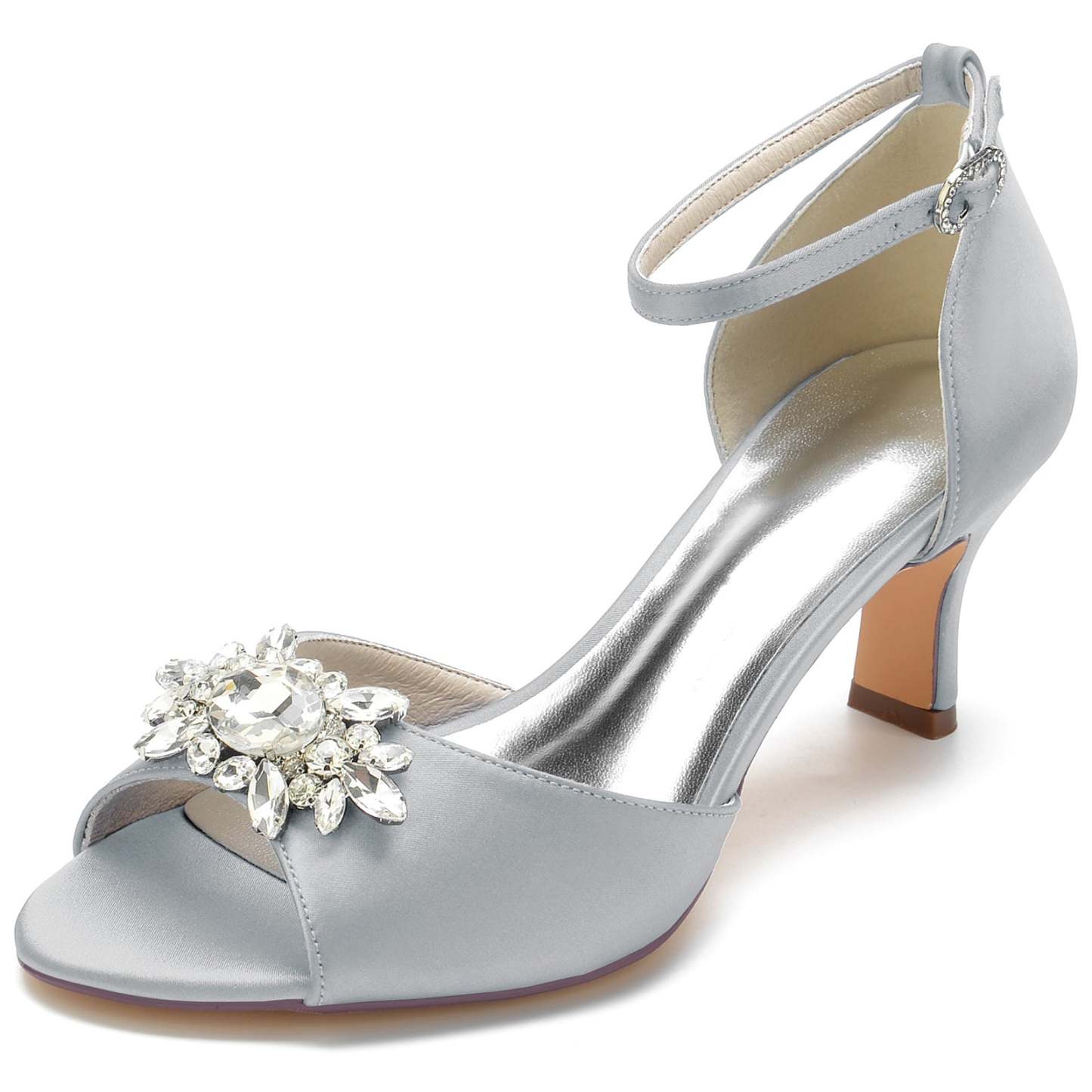 Bridal Shoes for Women with Black Rhinestone Buckle and Mid Open Toe